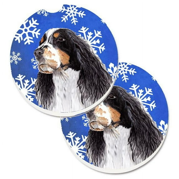 Springer Spaniel Winter Snowflakes Holiday Set of 2 Cup Holder Car Coaster