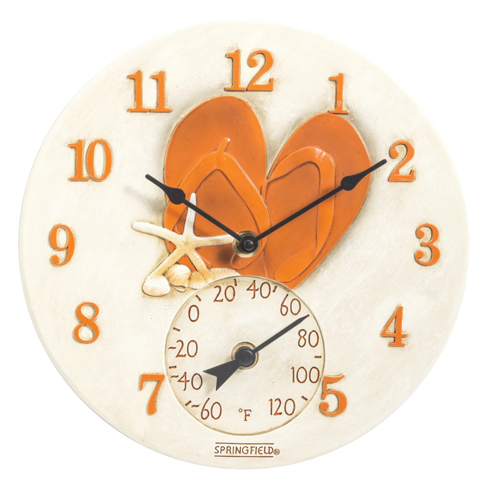 Springfield 12 in. FlipFlops Indoor/Outdoor Clock with Thermometer