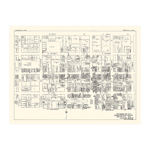 Springfield Art, 1929 Vintage Map of Downtown Springfield Ohio, OH History Wall Decor Gift, Old Springfield Map - 24" x 18" Unframed Print