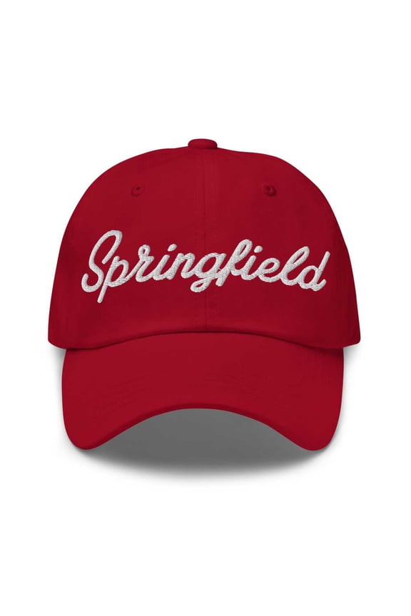 Springfield Baseball Cap Springfield Dad Hat Bold Script Utah UT Hat Embroidered Souvenir Gift Cranberry