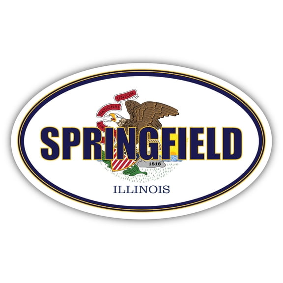 Springfield City Illinois State Flag | IL Flag Sangamon County Oval State Colors Bumper Sticker Car Decal 3x5 inches