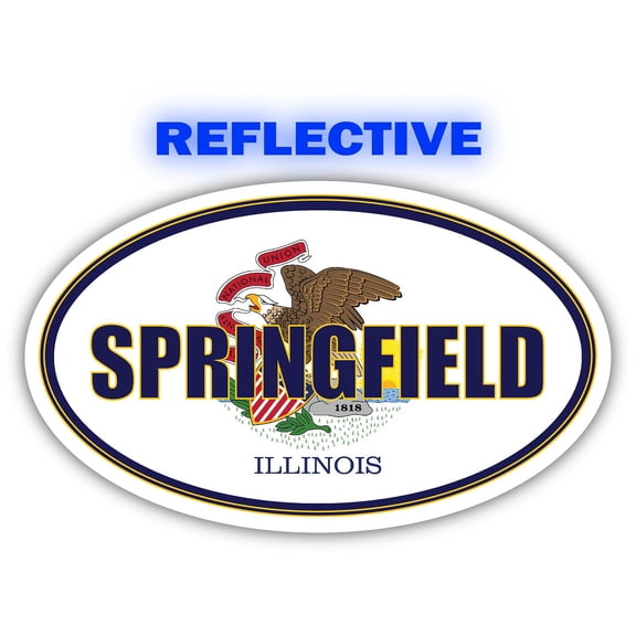 Springfield City Illinois State Flag | IL Flag Sangamon County Oval State Colors Reflective Sticker Car Decal 3x5 inches