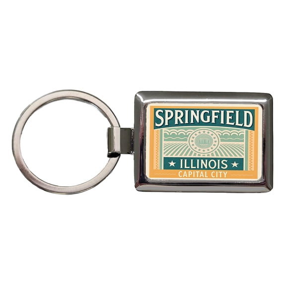 Springfield IL Illinois Travel Vacation Stamp Metal Rectangle Keychain