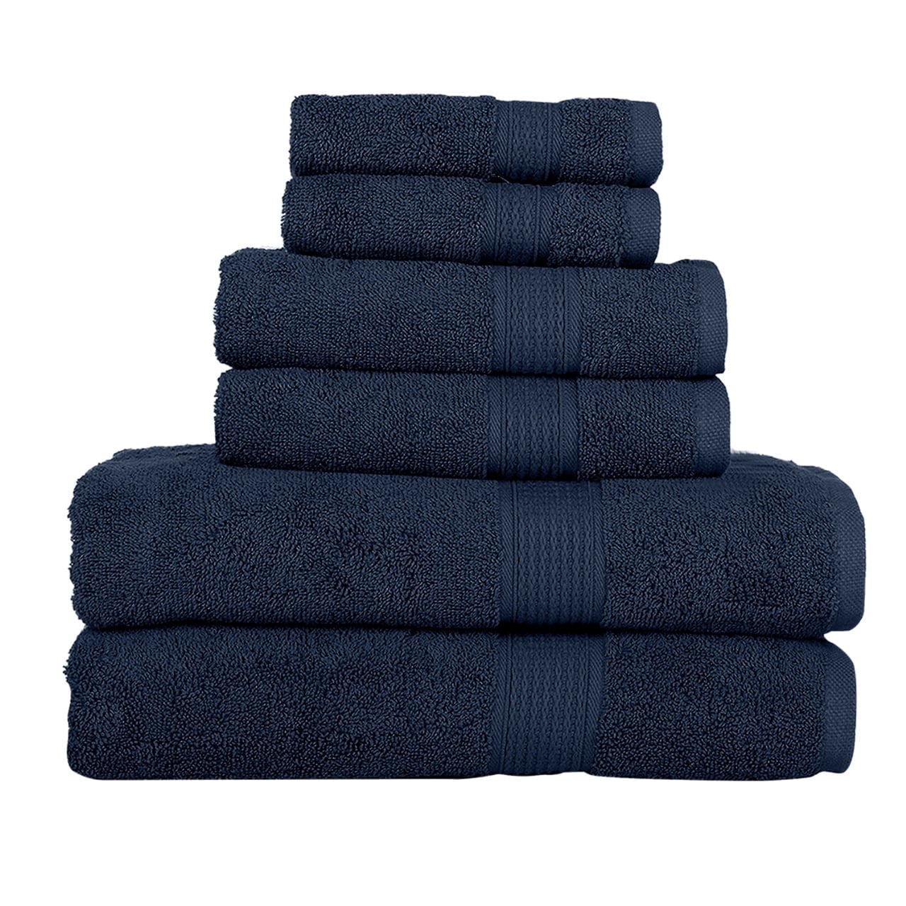 KAHAF COLLECTION 6 Piece Towel Set Navy Blue – 100% Ringspun Cotton Soft & Highly Absorbent–Includes 2 Bath Towels, 2 Hand Towels & 2 Washcloths – Quick Dry, Durable and Luxurious Bathroom Essentials