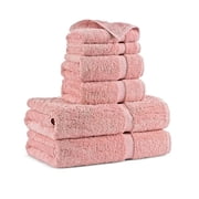 KAHAF COLLECTION 6 Piece Towel Set Pink   100% Ringspun Cotton Soft & Highly Absorbent   Includes 2 Bath Towels, 2 Hand Towels & 2 Washcloths   Quick Dry, Durable, and Luxurious Bathroom Ess