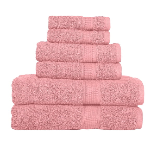 KAHAF COLLECTION 6 Piece Towel Set Pink – 100% Ringspun Cotton Soft & Highly Absorbent – Includes 2 Bath Towels, 2 Hand Towels & 2 Washcloths – Quick Dry, Durable, and Luxurious Bathroom Ess