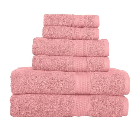 KAHAF COLLECTION 6 Piece Towel Set Pink – 100% Ringspun Cotton Soft & Highly Absorbent – Includes 2 Bath Towels, 2 Hand Towels & 2 Washcloths – Quick Dry, Durable, and Luxurious Bathroom Ess