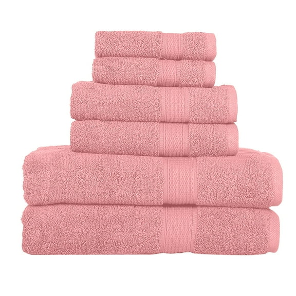 KAHAF COLLECTION 6 Piece Towel Set Pink – 100% Ringspun Cotton Soft & Highly Absorbent – Includes 2 Bath Towels, 2 Hand Towels & 2 Washcloths – Quick Dry, Durable, and Luxurious Bathroom Ess