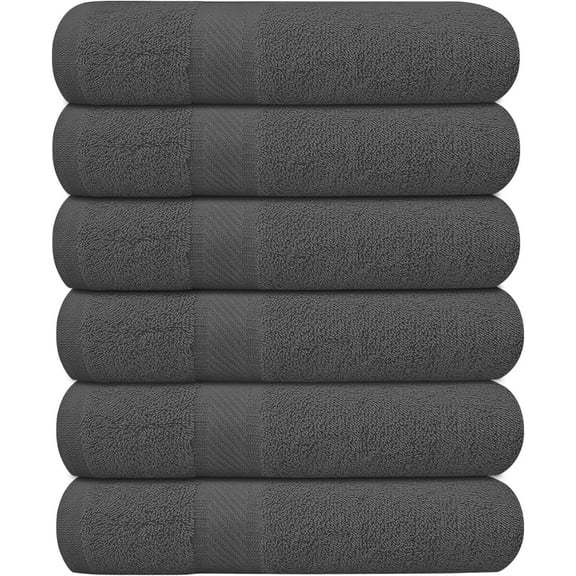 Pack of 6 Bath Towels 27 x 54 Inches, 100% Cotton, Larger & Lighter Weight, Quicker to Dry, Super Soft and Absorbent, Perfect for Bathroom (Grey, Pack of 6 (27''x54''))
