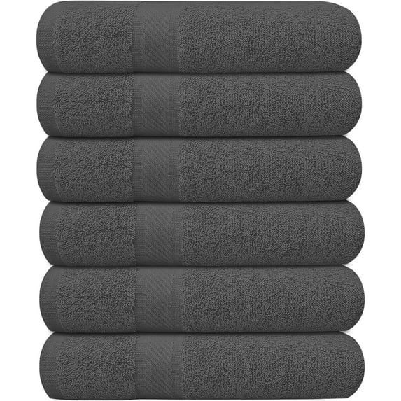 Pack of 6 Bath Towels 27 x 54 Inches, 100% Cotton, Larger & Lighter Weight, Quicker to Dry, Super Soft and Absorbent, Perfect for Bathroom (Grey, Pack of 6 (27''x54''))