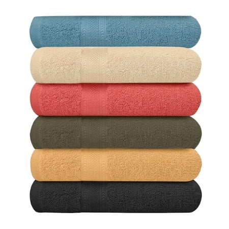 Pack of 6 Bath Towels 27 x 54 Inches, 100% Cotton, Larger & Lighter Weight, Quicker to Dry, Super Soft and Absorbent, Perfect for Bathroom (Multicolor, Pack of 6 (27''x54''))