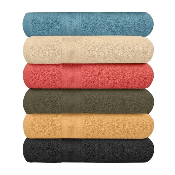 Pack of 6 Bath Towels 27 x 54 Inches, 100% Cotton, Larger & Lighter Weight, Quicker to Dry, Super Soft and Absorbent, Perfect for Bathroom (Multicolor, Pack of 6 (27''x54''))