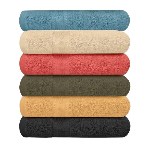 Pack of 6 Bath Towels 27 x 54 Inches, 100% Cotton, Larger & Lighter Weight, Quicker to Dry, Super Soft and Absorbent, Perfect for Bathroom (Multicolor, Pack of 6 (27''x54''))