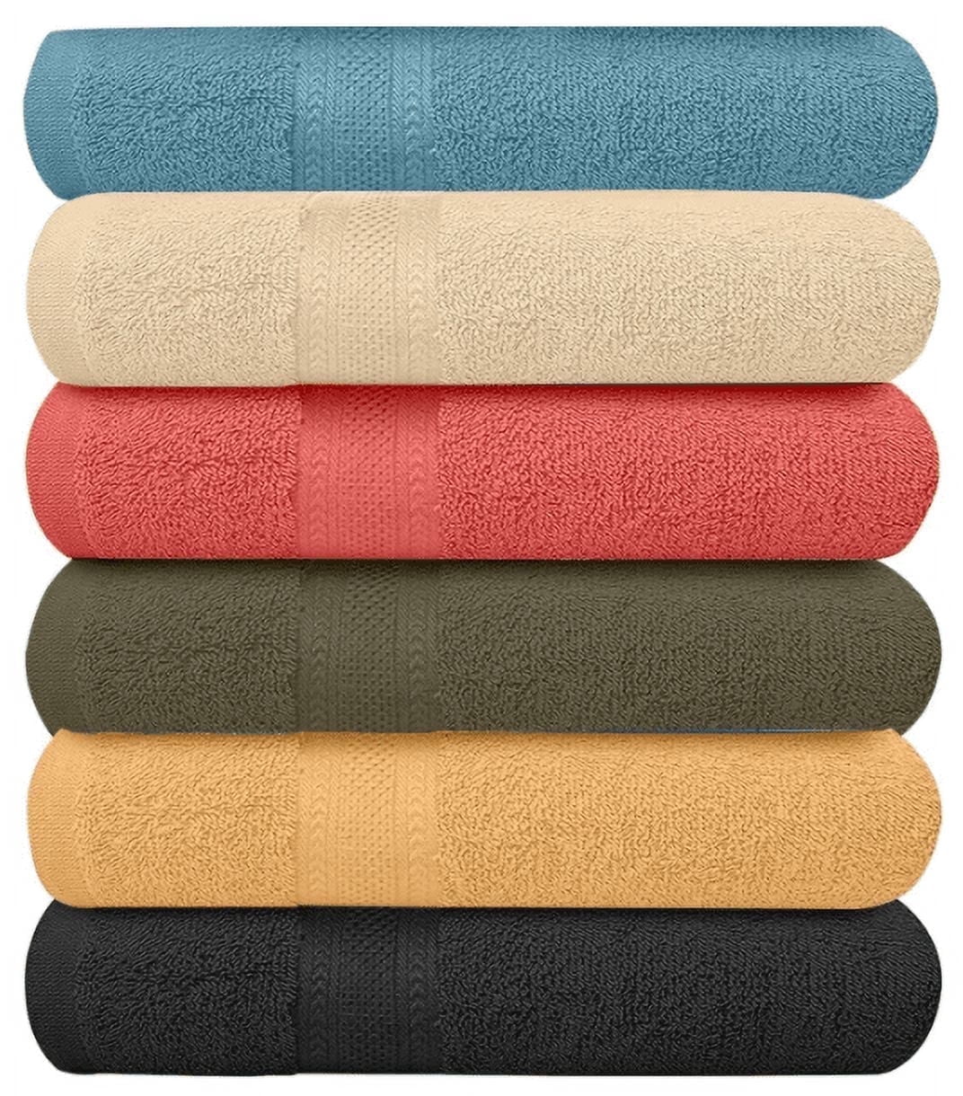 Pack of 6 Bath Towels 27 x 54 Inches, 100% Cotton, Larger & Lighter Weight, Quicker to Dry, Super Soft and Absorbent, Perfect for Bathroom (Multicolor, Pack of 6 (27''x54''))