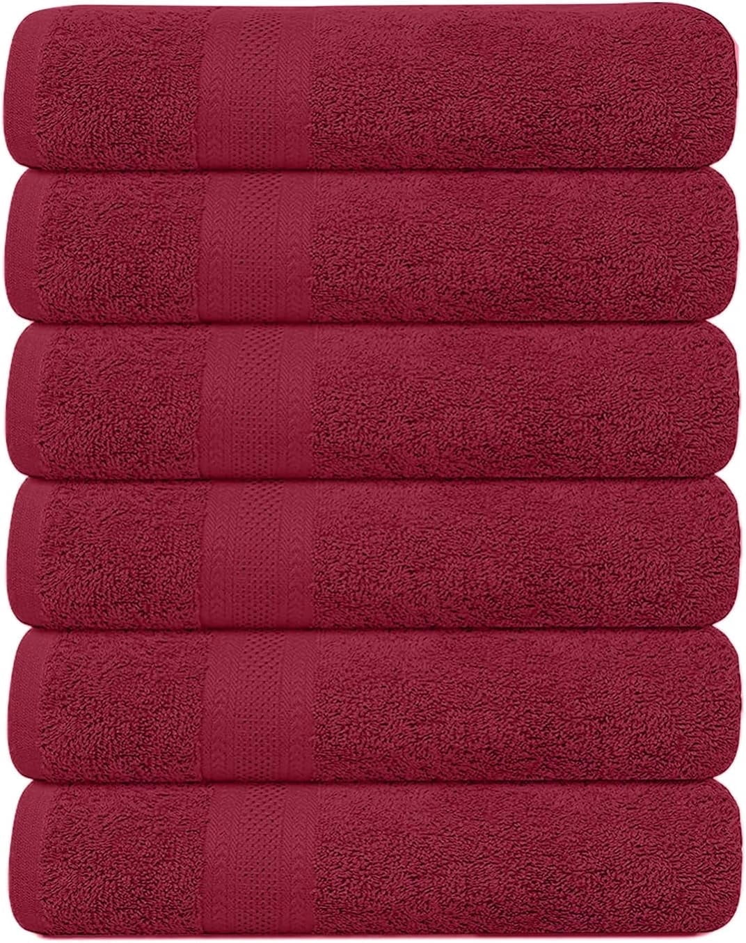 Pack of 6 Bath Towels 27 x 54 Inches, 100% Cotton, Larger & Lighter Weight, Quicker to Dry, Super Soft and Absorbent, Perfect for Bathroom (Burgundy, Pack of 6 (27''x54''))