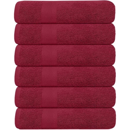 Pack of 6 Bath Towels 27 x 54 Inches, 100% Cotton, Larger & Lighter Weight, Quicker to Dry, Super Soft and Absorbent, Perfect for Bathroom (Burgundy, Pack of 6 (27''x54''))