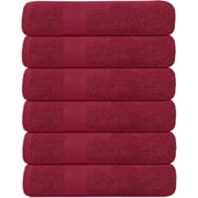 Pack of 6 Bath Towels 27 x 54 Inches, 100% Cotton, Larger & Lighter Weight, Quicker to Dry, Super Soft and Absorbent, Perfect for Bathroom Burgundy, Pack of 6 27x54