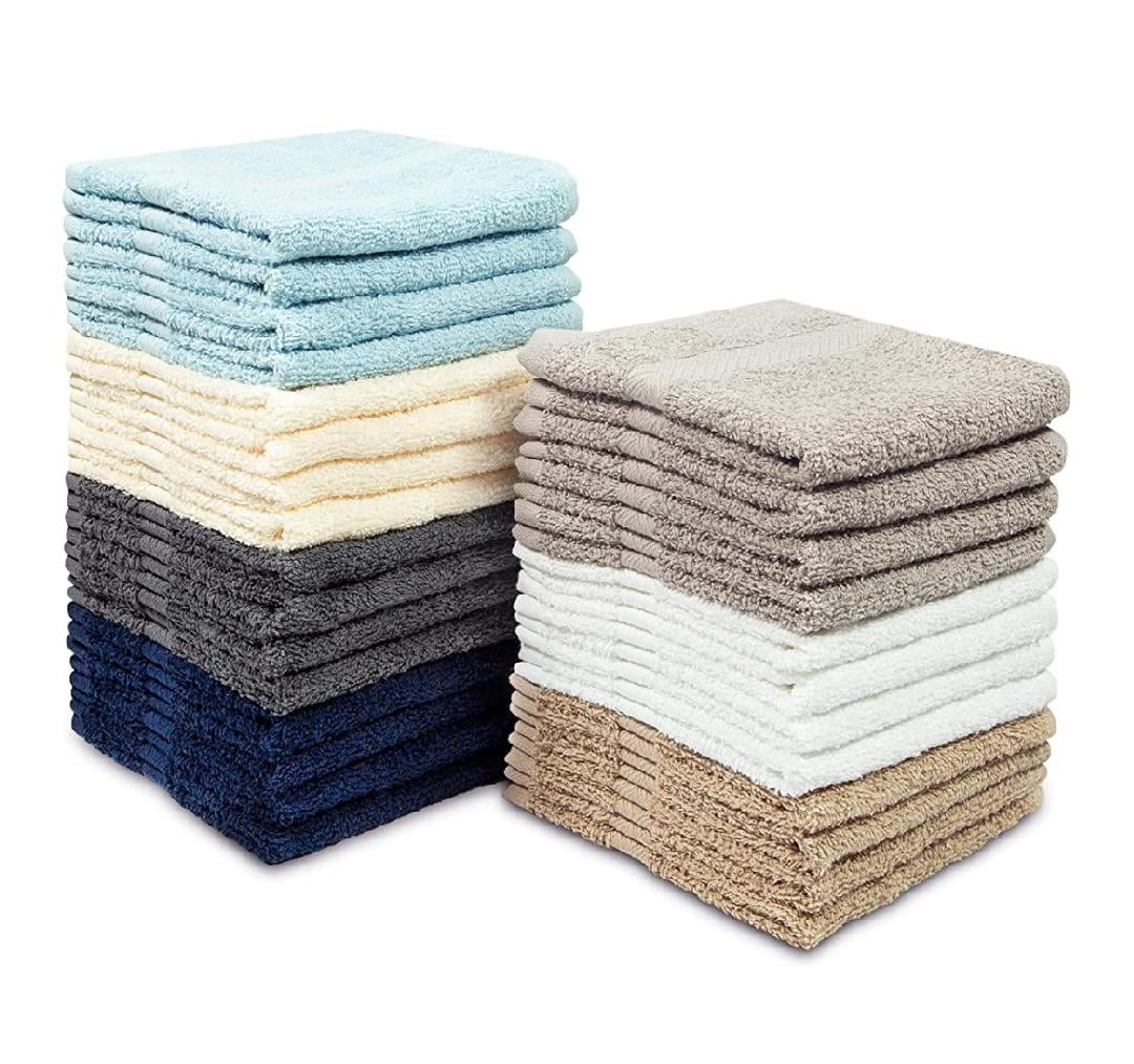 24 Pack - 12 x 12 White Cotton Ribbon Washcloths Rags - Lt Weight Thin  Cloth Rags - Bath/Exfoilating/Kitchen/Garage - 1 lb per Dozen 