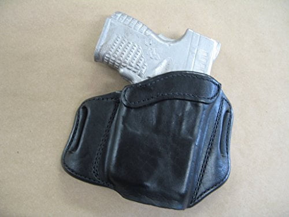 Springfield XDS With LASER 9mm OWB Leather 2 Slot Molded Pancake Belt Holster BLACK RIGHT HAND