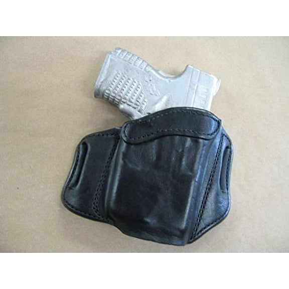 Springfield XDS With LASER 9mm OWB Leather 2 Slot Molded Pancake Belt Holster BLACK RIGHT HAND