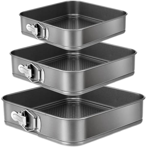 Springform Cake Pan Set of 3 (9.5, 10, 11 Inch) Square Baking Pans Nonstick Cheesecake Pans with Removable Bottom Bakeware for Cake, Cheesecakes, Pizza, and Quiches