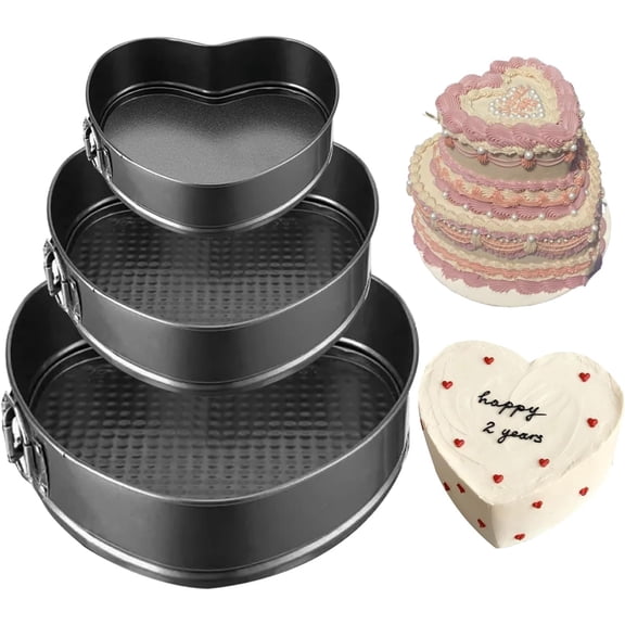 Springform Cake Pan Set of 3 (4, 7, 9 Inch) Heart Leakproof Nonstick Cheesecake Pans with Removable Bottom Stainless Steel Bakeware Pan Kit