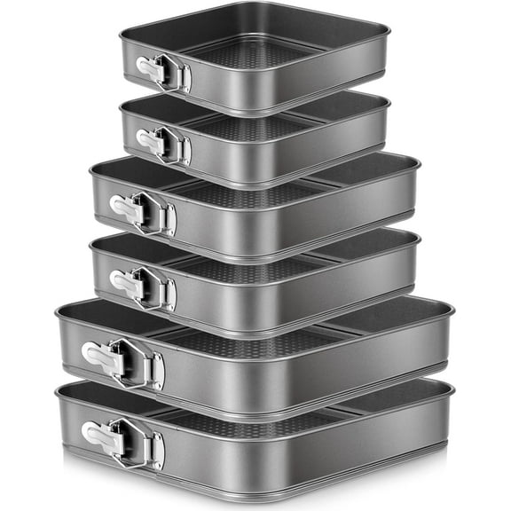 Springform Cake Pan Square Non Stick Baking Pan 9.5, 10.2, 11 Inch, Set of 6 Leakproof Square Baking with Removable Bottom Cake Mold for Cheesecake Wedding, 3 Sizes