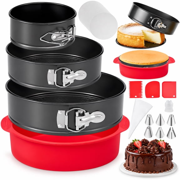 Springform Pan Set of 3 Nonstick Spring Form Pan for Cheesecake Leakproof Springform Cheesecake Pan 4 7 9 in with Protector for Water Bath, Spring Cheese Cake Pans for Baking, 50Pcs Parchment Paper