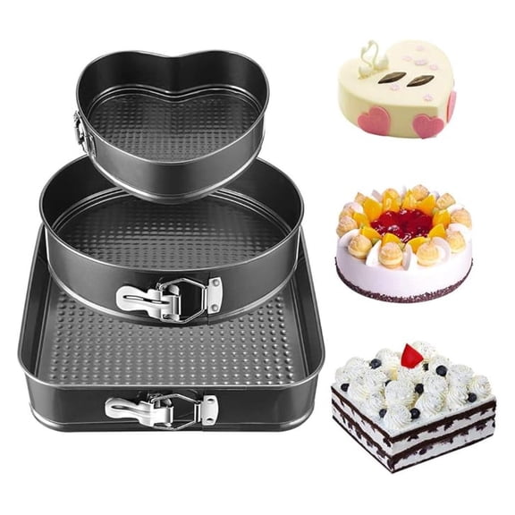 Springform Pan Set 3 SetNon-stick Bakeware Cheesecake Pan with Removable Bottom Leakproof Round Cake Pan for Baker & Baking Enthusiast Heart-shaped & Round &Square pan