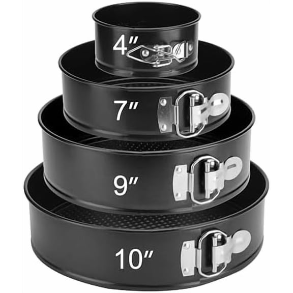 Springform Pan Set of 4, 4/7/9/10inch Cake Pan, Non-Stick Leak-Proof with Removable Bottom, Cheesecake Pan for Baking, Black