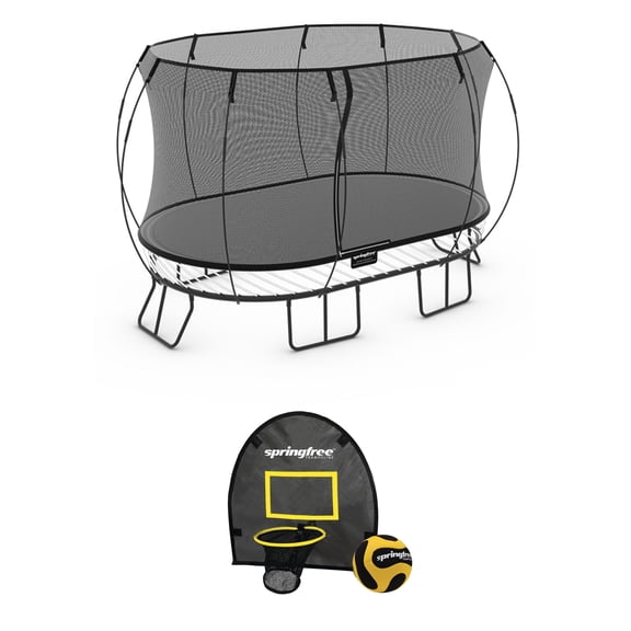 Springfree Trampoline Kids 8 x 13 Ft Trampoline & FlexrHoop Basketball Game
