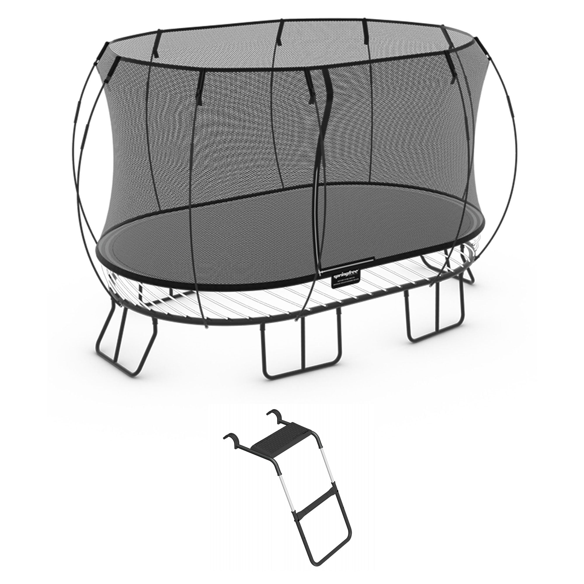 Black Oval Springless Trampoline with Safety Enclosure and Ladder
