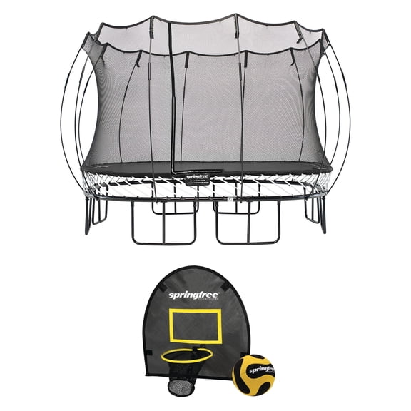 Springfree Trampoline Square 11 Foot Trampoline & FlexrHoop Basketball Game