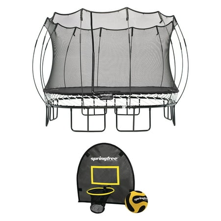 Springfree Trampoline Square 11 Foot Trampoline & FlexrHoop Basketball Game