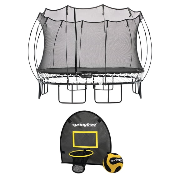 Springfree Trampoline Square 13 Foot Trampoline & FlexrHoop Basketball Game