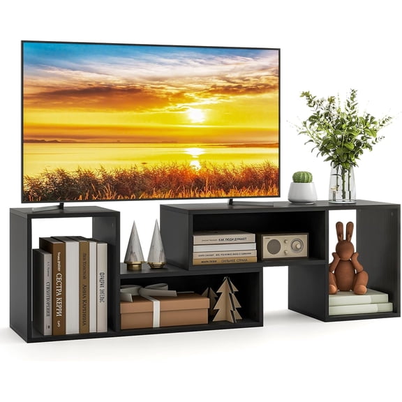 Springg 2 Pieces L-Shaped TV Stand, Free-Combination Entertainment Center for TVs up to 55 Inch, Modern TV Media Console Table with 4 Open Cubes, DIY Bookcase Shelf for Living Room (Black, 2 pcs)