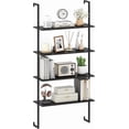 thumbnail image 1 of Springg 4-Tier Wall-Mounted Bookshelf, Industrial Modern Floating Storage Display Shelves with Metal Frame, Wall-Mounted Ladder Wooden Bookcase for Living Room, Kitchen, Bar, Office (1, Black), 1 of 9