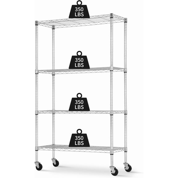Springg 4-Tier Wire Shelving Unit with Wheels, 1400LBS Heavy Duty Metal Storage Rack, NSF Certified Adjustable Steel Pantry Organizer for Garage, Kitchen, Laundry, 36" W x 14" D x 62" H