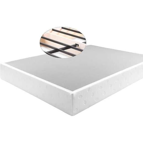 Springg 5 Inch Metal Box Spring Bed Base/Heavy Duty Steel with Fabric Cover/Mattress Foundation/Wooden Frame Easy Assembly, Queen, White