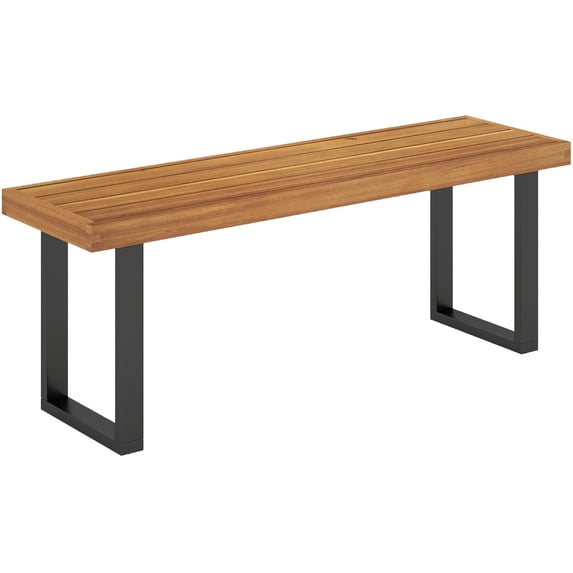 Springg Acacia Wood Outdoor Bench, 48" Long Patio Dining Bench w/Metal Legs, Slatted Seat, Backless Picnic Bench, Farmhouse Furniture for Garden Poolside Porch Balcony Deck Indoor (1,Natural)