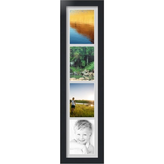 Springg Collage Photo Frame Single Mat with 4-5x7 Openings and Satin Black Frame