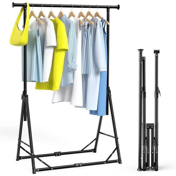 Springg HOME Clothes Rack Foldable Clothing Rack, 64.5''H Collapsible Garment Rack with 4 levels Adjustable Height, Portable Coat Rack for Travel, Camping, Drying, RV, Indoor, Outdoor, Easy Assemble