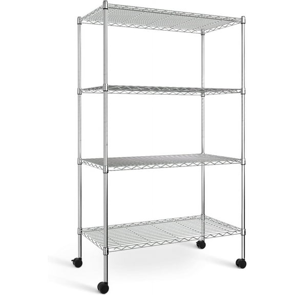 Springg Heavy Duty 4-Tier Storage Shelving Unit, 35.83" W x 13.98" D x 53.94" H, 1000 Lbs Loading Capacity, Chrome