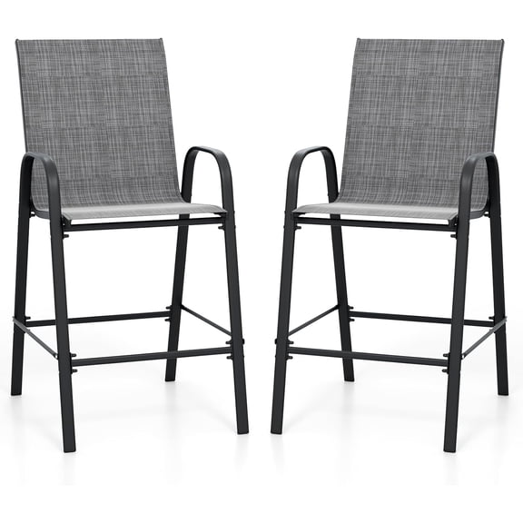 Springg Outdoor Bar Stools Set of 2, 29" Fabric Counter Height Bar Chairs with High Back, Armrests, Footrest, Enlarged Seat & Metal Frame, Tall Patio Chairs for Backyard Deck Pool (Gray)