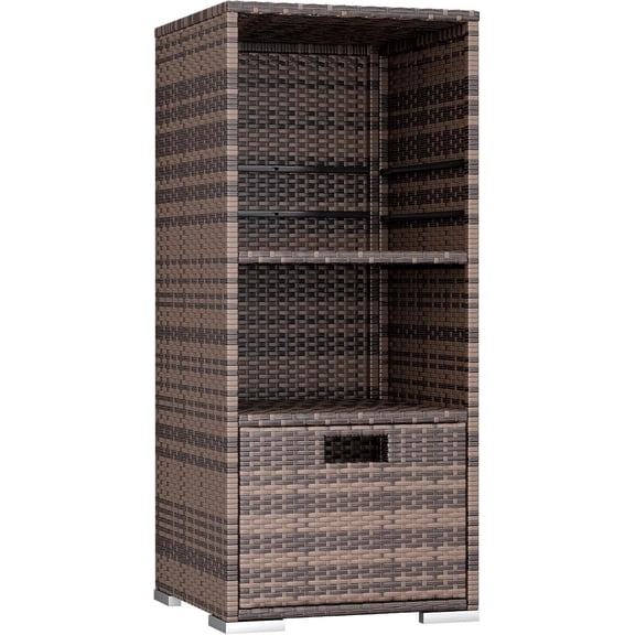 Springg Outdoor Pool Towel Rack Patio Waterproof Rattan Wicker Storage Cabinet Shed with Shelves & Drawer (Brown)