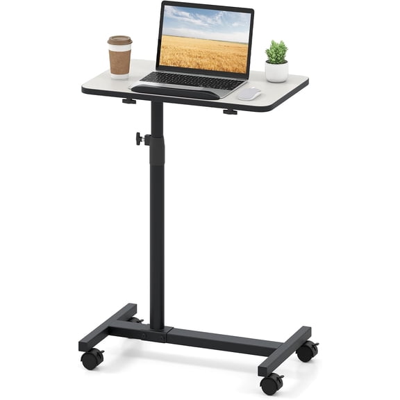 Springg Overbed Table with Wheels, Medical Adjustable Bedside Table, Mobile Standing Desk, Portable Laptop Table for Small Spaces, Bed Trays Table for Eating Home and Hospital (Light Grey)
