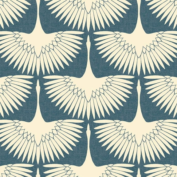 Springg x Genevieve Gorder Denim Blue Feather Flock Removable Peel and Stick Wallpaper, 20.5 in X 16.5 ft