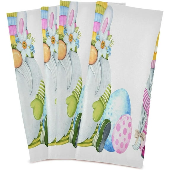Springgnome Kitchen Tea Towels Set of 4 Absorbent Hand Dish Towels, Easter Eggs Carrot Bunny Ear Dishcloths Lint-Free 18x28 Inch Fast Drying for Cooking Baking Home Clean