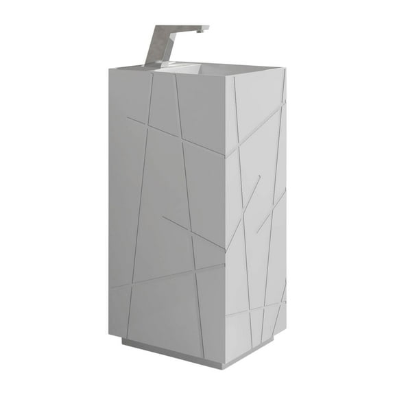 Springhill Collection Pedestal, Elegant Square Shaped Pedestal Sink, White High Gloss, Centerset Faucet Hole, Solid Surface