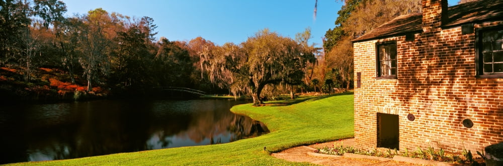 Springhouse and chapel in a garden Middleton Place Charleston South Carolina USA Canvas Art - Panoramic Images (36 x 12)